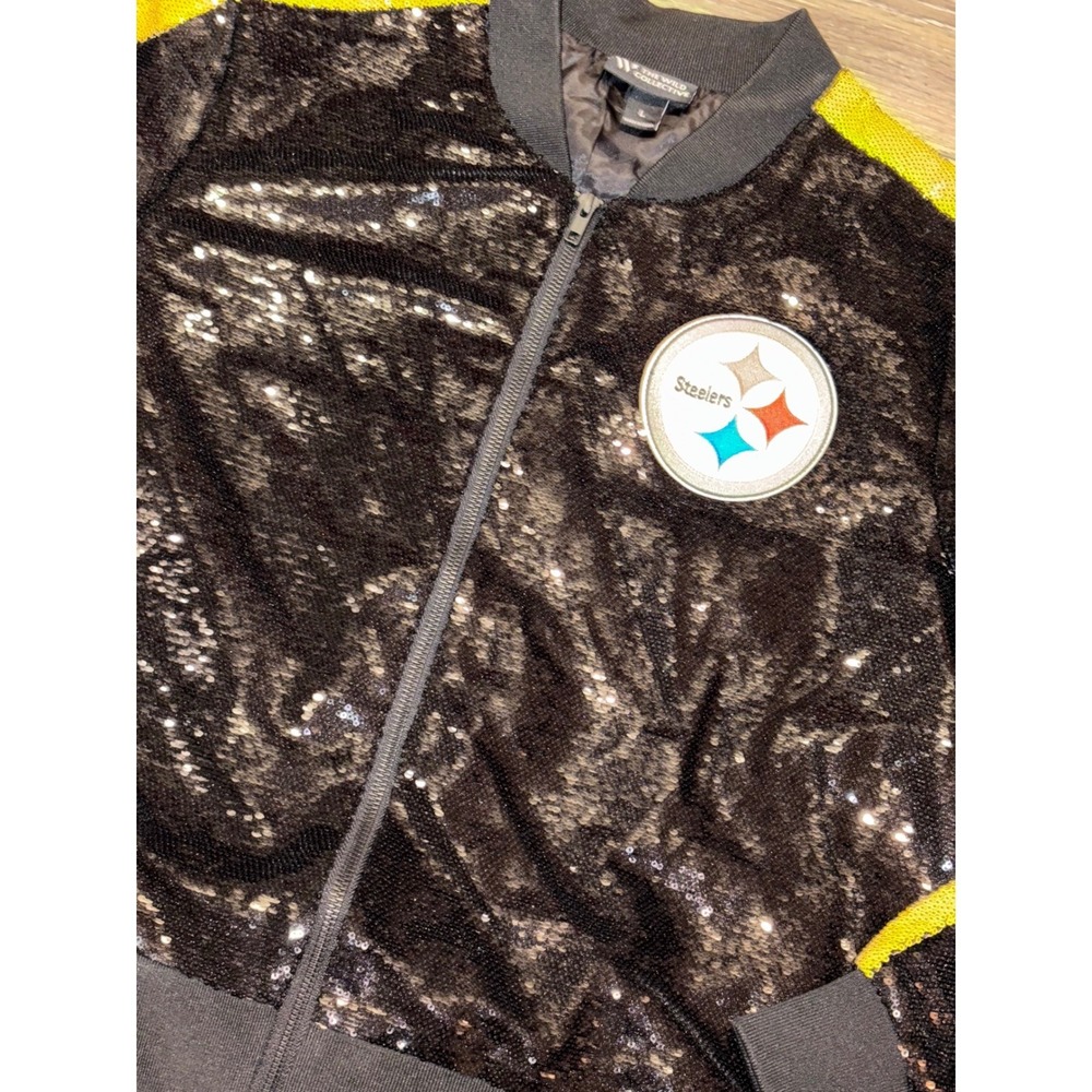 NWOT Women's The Wild Collective Pittsburgh Steelers Sequin Ombre Jacket - Large - Picture 2 of 5
